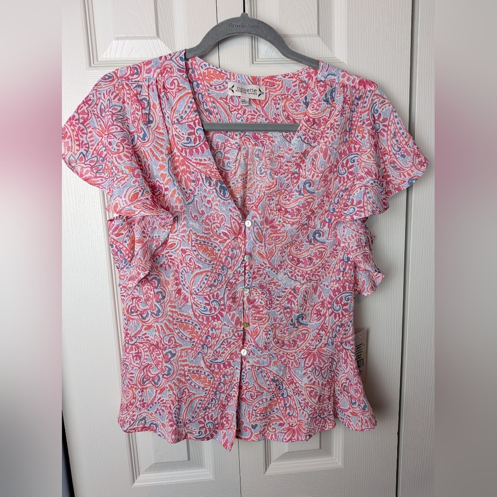 Nanette Lepore Pink and Blue Paisley Blouse